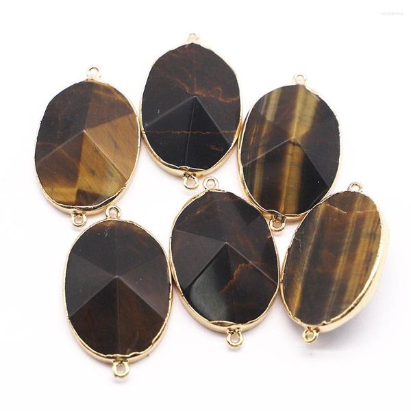 Colares Pingente Natural Oval Tiger Eye Pedra Phnom Penh Colar Conector Seção Mineral Cura Moda Encantos Jóias Atacado 4 Pcs