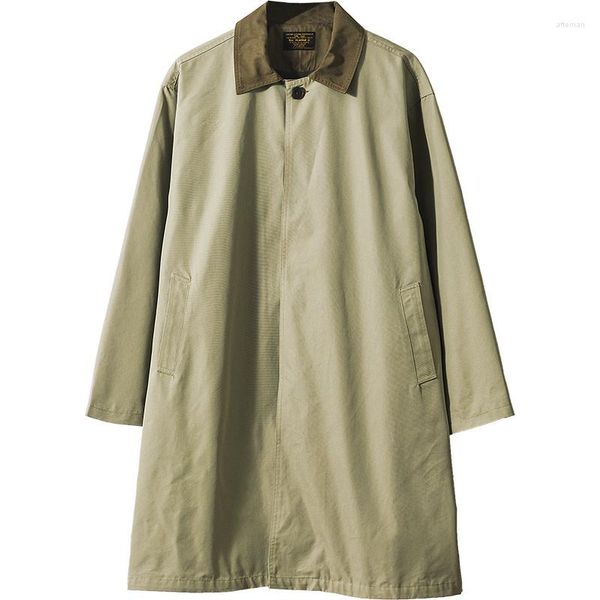 Trench da uomo Cappotto sciolto lungo antivento verde chiaro Giacca a vento da uomo elegante giacca vintage primavera autunno abiti coreani