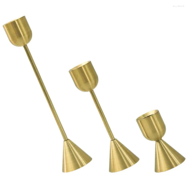 Portacandele Portacandele in metallo da 3 pezzi per uso domestico per candele a colonna Candeliere dorato da tavolo in ferro