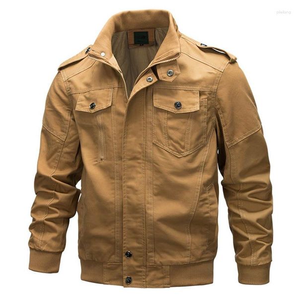 Herrenjacken Herbstjacke Herren Militär 95% Baumwolle Atmungsaktiver Mantel Lässiger Stehkragen Epaulet Plus Größe 4XL 5XL 6XL Herren