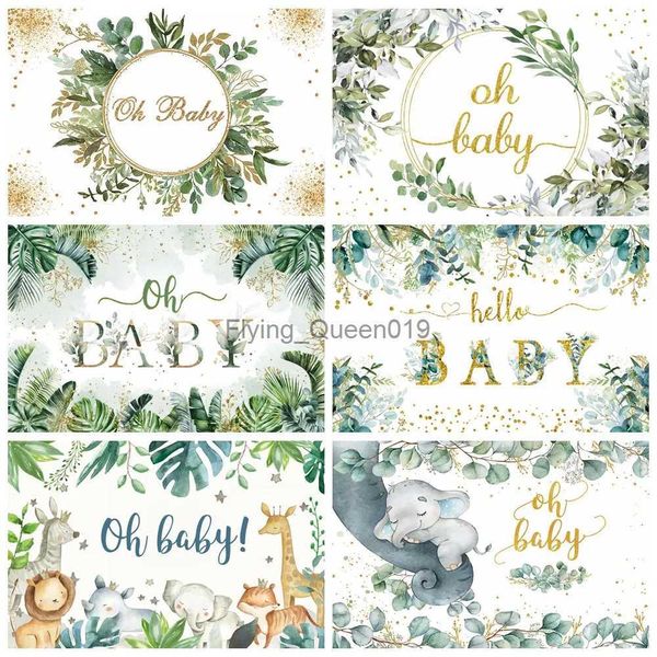 Справочный материал Oh Baby Shower Фон Новорожденные Дети 1-й день рождения Зеленые листья Цветочный торт Smash Реквизит для фотосъемки Фон Баннеры YQ231003