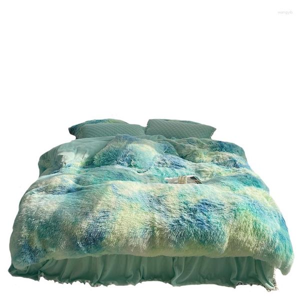Conjuntos de cama Cama de inverno de quatro peças Long Wool Quilt Cover Coral Velvet Dupla Face Pelúcia Plus Saia Grossa Estilo Princesa