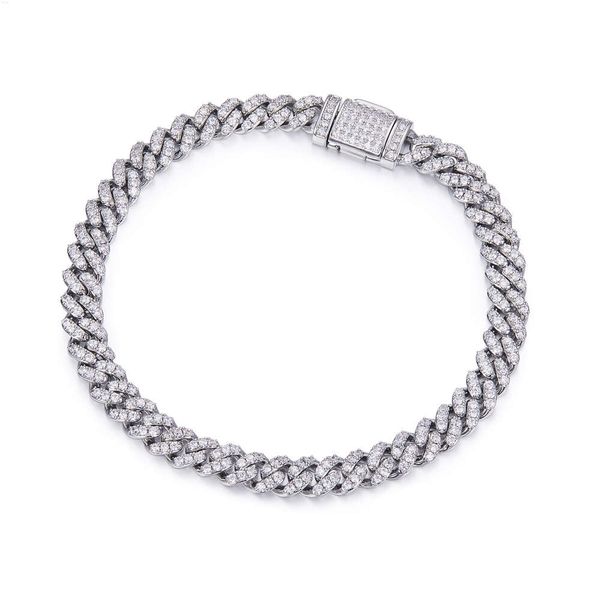 Marca de moda feminina 6 mm Iced Out Cuban Chain Moissanite 925 Pulseira de prata pronta para enviar luxo por atacado quente para homens Hip Hop Hiphop Platinum