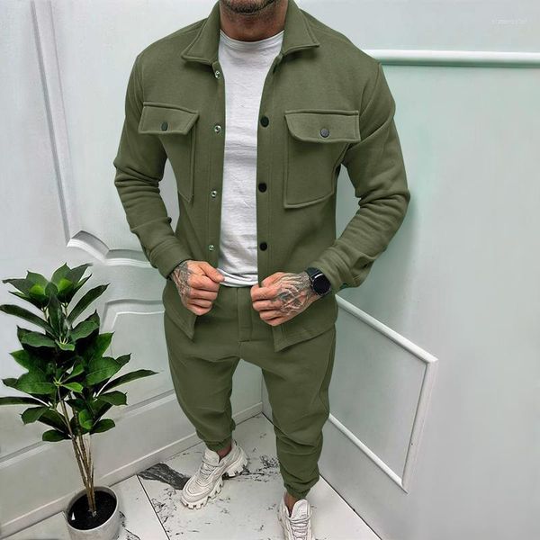 Homens Tracksuits Tracksuit Primavera Outono Casual Cor Sólida Manga Longa Casaco e Calças 2 Peças Set Slim Fit Streetwear Masculino Sportswear 3XL