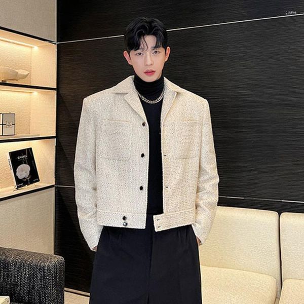 Jaquetas masculinas syuhgfa casaco curto outono inverno original nicho design tendência versátil lantejoulas estilo coreano laple outerwear