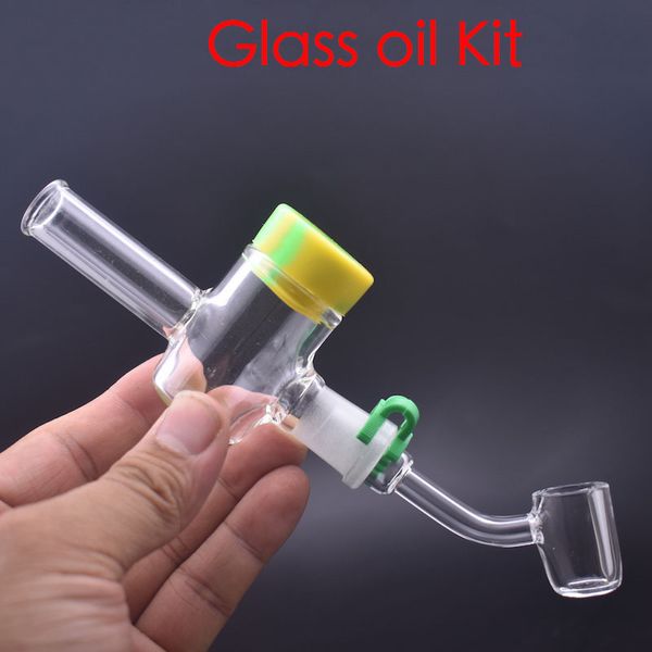 wholesale Nuovo kit tubi per bruciatore a olio in vetro con collettore Contenitore in silicone Reclaimer 14mm Banger al quarzo maschio Dab Straw con clip Keck per acqua dab rig Bong fumante