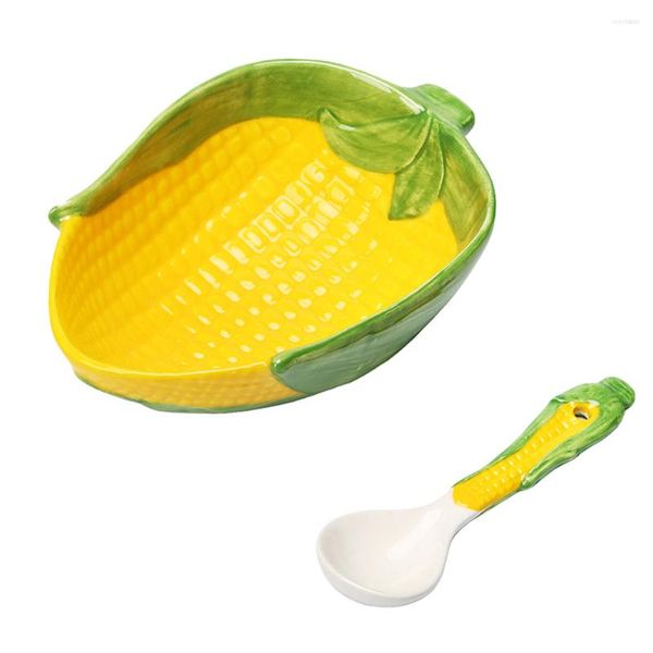 Set di stoviglie Ciotola di mais in ceramica Piatto di frutta Piatti da dessert Ramen per bambini Ceramica decorativa Piatti per snack Bambino