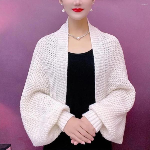 Frauen Strick Frühling Herbst Mode Aushöhlen Gestrickte Schal Langarm Weichen Mesh Strickjacke Pullover Lose Elegante Weibliche Cape0