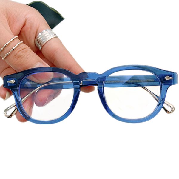 Hochwertiger runder Brillenrahmen im Retro-Vintage-Stil von Johnny Depp, italienische Plank-Titanspitze, 46 mm, für verschreibungspflichtige Brillen, Vollset-Designetui