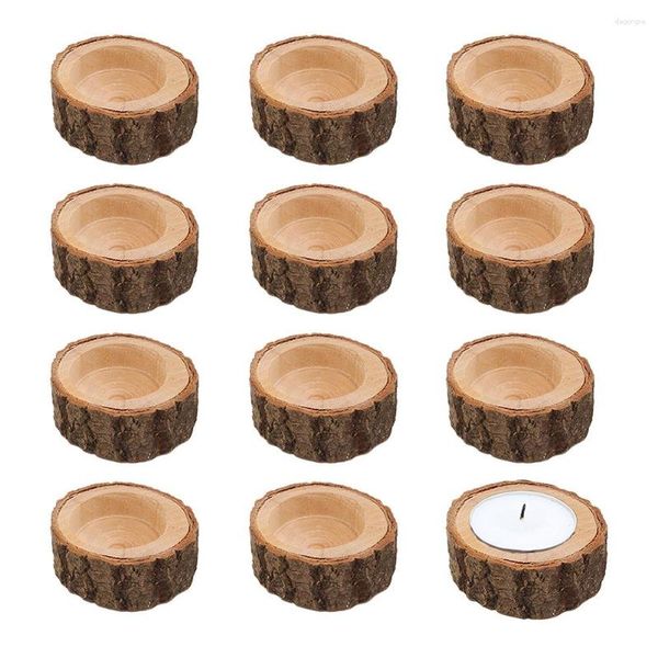 Mum Tutucular 12 PCS Vintage Şamdan Merkez Parçası Yemek Masa Düğün Ahşap Tutucu Noel Dekor Stand Tealight