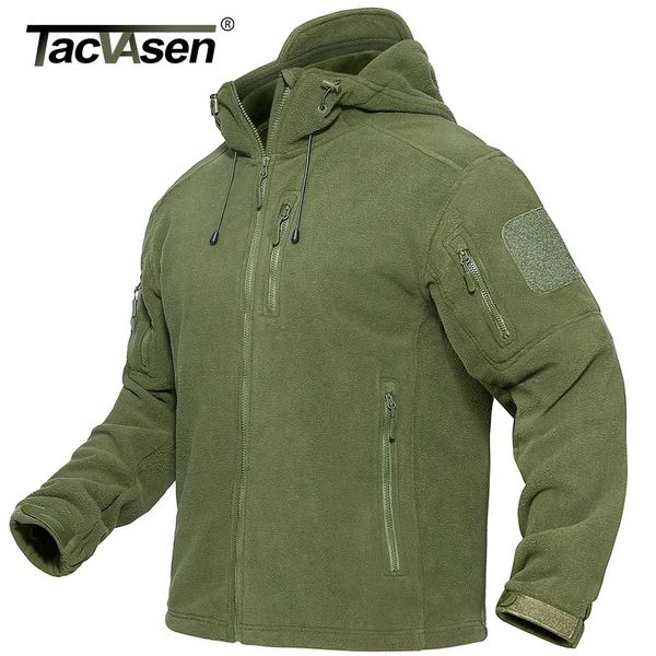 Jaquetas masculinas TACVASEN Primavera Inverno Jaqueta de Lã com Capuz Mens Tactical Fleece Jacket Full-Zip Up Outdoor Windproof Hooded Warm Work Coat 230928