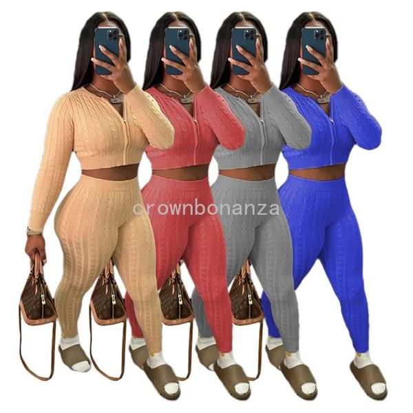 Designer de malha dois conjuntos de 2 peças mulheres outono inverno fatos de treino manga longa tricô com capuz camisola e calças outono outfits sweatsuits roupas por atacado