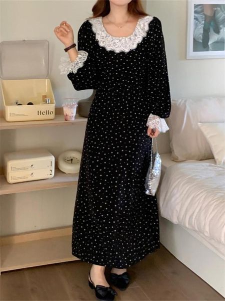 Casual Kleider Alien Kitty Schwarz Sanfte Blumen Langes Kleid Gedruckt Herbst Vintage Slim Spitze 2023 Süße Mädchen Elegante Chic Büro dame