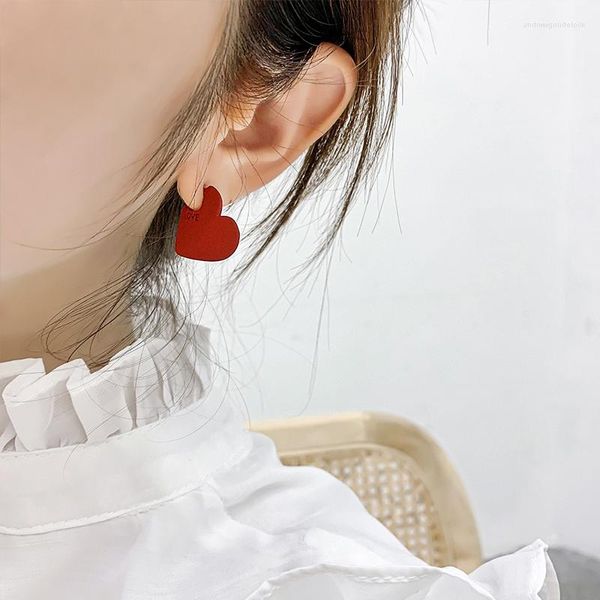 Orecchini a bottone Design coreano Moda Gioielli da donna Lega dolce Vernice rossa Amore Lettere festive