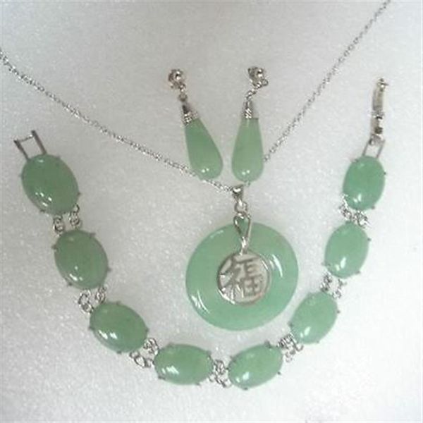 Echtes Jade-Halsketten-Armband-Ohrring-Set257t