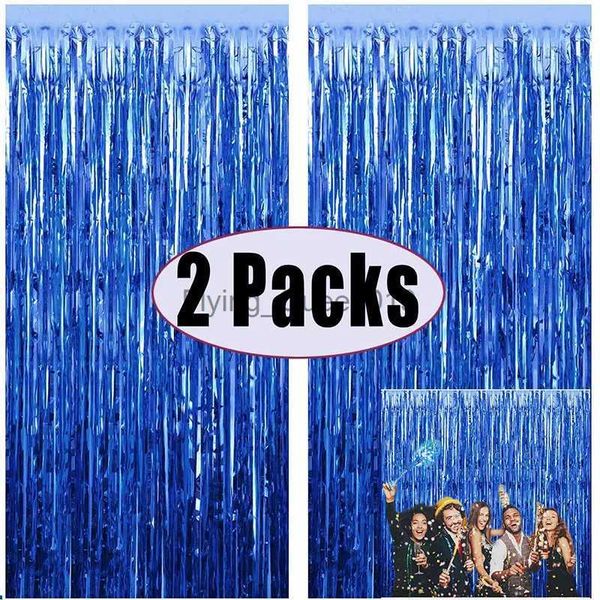 Materiale di fondo 2Pack 1X2M Blu metallizzato Lamina Tinsel Frangia Tenda Fondale Compleanno Matrimonio Addio al nubilato Decorazione per adulti Anniversario YQ231003