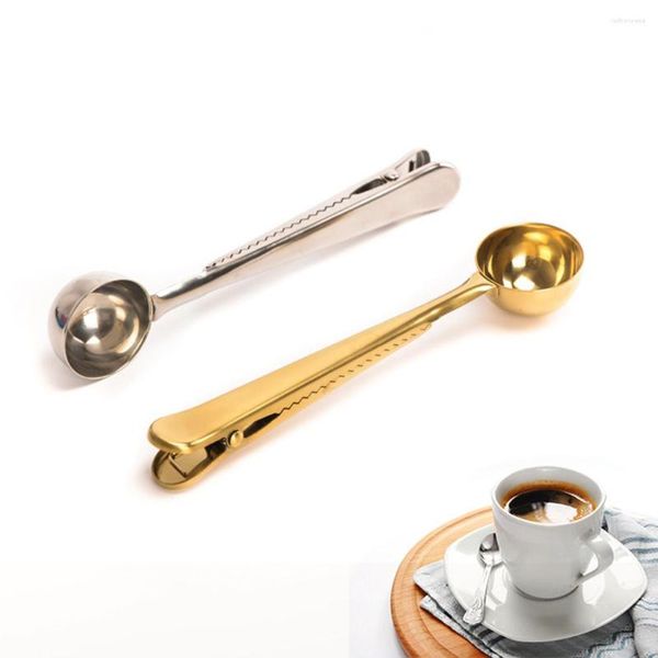 Misurini per caffè Paletta in acciaio inossidabile Cucchiaino per latte in polvere Misuratore con clip di chiusura per sacchetto Accessori da cucina