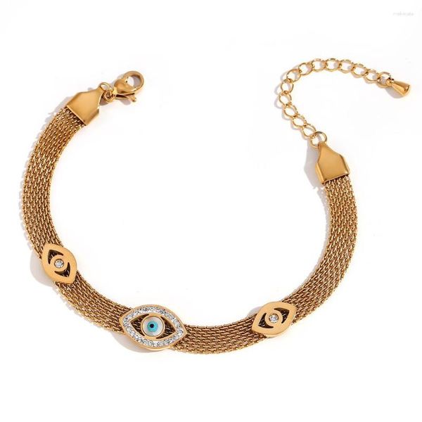 Braccialetti a maglie Bracciale in zircone occhio color oro in acciaio inossidabile INS Gioielli glamour minimalista Regali per donne Accessori di alta qualità