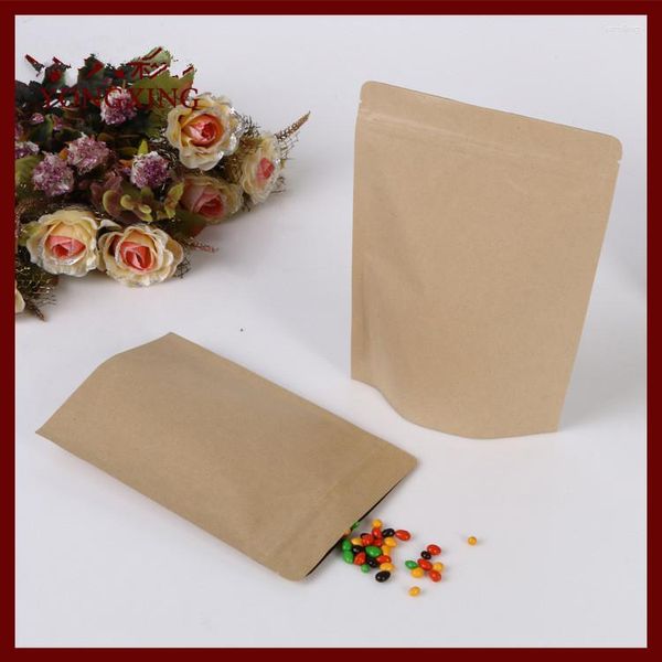 Sacchetti porta gioielli 1000 pz/lotto 11x18.5 3 sacchetto di carta Kraft marrone senza finestra Stand Up Sacchetti per imballaggio con cerniera/ziplock per Gifea