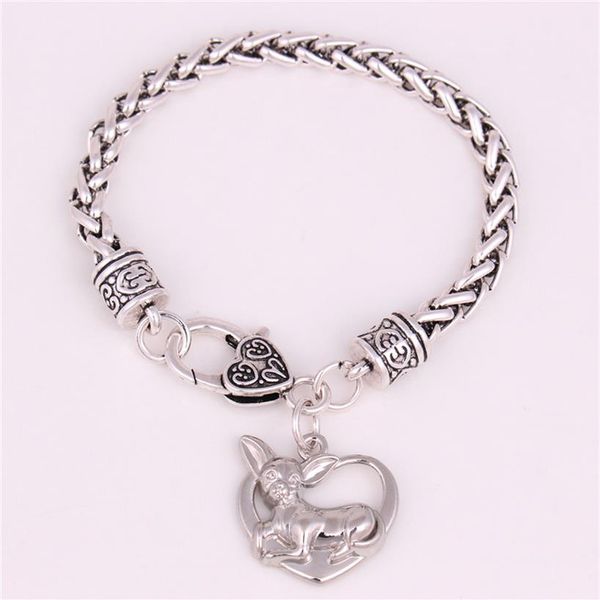 Unisex Animal Chihuahua Pattern Heart Charm Bracciale buon regalo per la personalità degli amanti dei cani Gioielli in lega di zinco Fornire drops264l