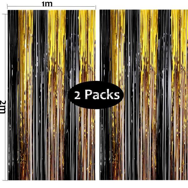 Hintergrundmaterial, 2 Stück, Schwarzgold, Party-Hintergrund, Folienvorhänge, Abschlussfeier 2022, Metallfolie, Lametta, Fransenvorhang, Hochzeit, Geburtstag, Party-Dekoration YQ231003