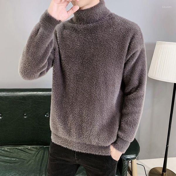 Maglioni da uomo caldi uomo casual morbido lavorato a maglia a maniche lunghe collo alto slim solido sciolto spesso soffice maglione vintage che tocca il fondo