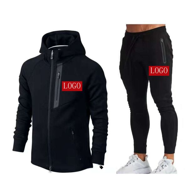 Großhandel individuelles Logo Herren Trainingsanzüge Sportbekleidung Reißverschluss Mantel Strickjacke Kapuzenpullover Hosen Zweiteiliges Set Herbstkleidung für Herren