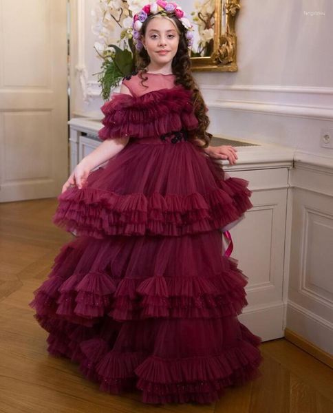 Abiti da ragazza Abito da ballo Abito da principessa personalizzato Abito da festa Strati Tulle con spalle scoperte Abiti da spettacolo regalo per prima comunione per bambini