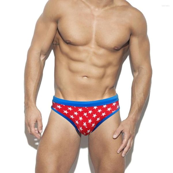 Pantaloncini da uomo WK110 Rosso Blu Stampa Sexy Vita bassa Uomo Costumi da bagno Summer Beach Bikini Slip da bagno Trunks Piscina Costumi da bagno da bagno