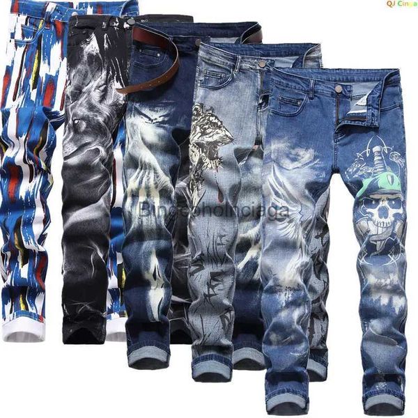 Jeans masculinos plus size jeans masculinos 3d impressão digital estiramento calças jeans azul preto branco calças masculinas moda calças 28-34 36 38 40 42l231003