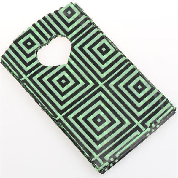 200 pezzi 9X15 cm 15X20 cm verde scuro con motivo geometrico nero sacchetti di plastica sacchetti regalo gioielli265W