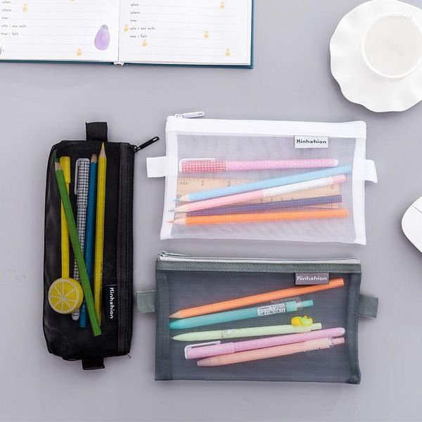 Sacos de armazenamento 1 pcs saco conveniente lápis caso malha para crianças meninas presente material escolar de escritório papelaria nylon pencilcase