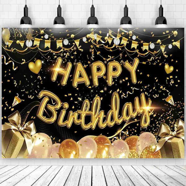 Material de fundo Glitter Dourado Feliz Aniversário Pano de Fundo para Foto Preto Feliz Aniversário Adulto Tema Decoração Suprimentos DIY Cenários YQ231003