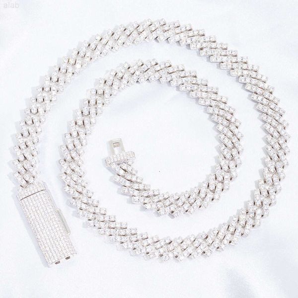 Einfache Design-Unisex-Moissanit-Halskette und -Armband mit hochwertigem Edelstein, 10 mm breite einreihige kubanische Gliederkette aus Silber