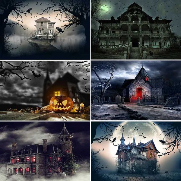 Hintergrundmaterial Bonvvie Halloween-Hintergrund für Fotografie, dunkle Nacht, Mond, Schloss, Fledermaus, alter Baum, Baby, Haustier, Puppe, Porträt, Fotohintergrund, Fototermin YQ231003