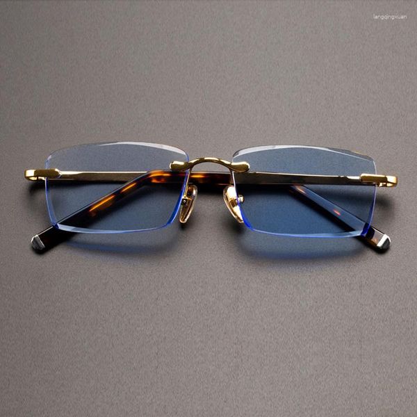 Sonnenbrille Blauer Kristallstein Sonnenbrille Mann Luxus Randloses Glas Frau Natürliche Minerallinse Vintage Acetat Feuchtigkeitsspendendes Auge