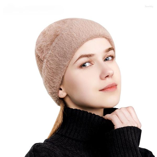 Berets Herbst Winter Weibliche Kaschmir Mischung Hut Lange Fell Warme Weiche Wolle Gestrickte Hüte Frauen Skullies Beanies Großhandel