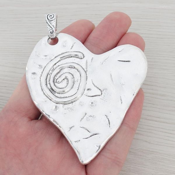 Kolye Kolyeler 2 X Tibet Gümüş Büyük Spiral Swirl Heart Kalp Takımları DIY Kolye Takı Yapma Bulgular Aksesuarları 75x67mm