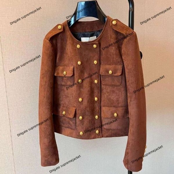 Outono-inverno jaqueta feminina novo casaco de marca de moda pele caramelo vintage clássico trespassado jaqueta de motocicleta topo