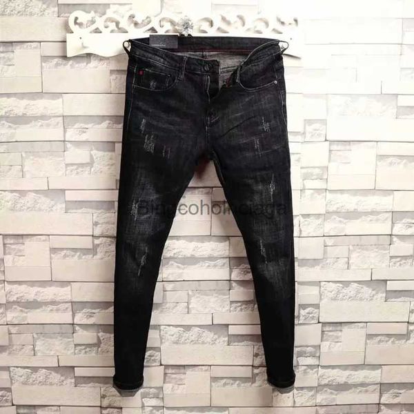 Calças de brim masculinas verão novo elástico fino ajuste espírito coreano cara leggings magro preto denim jeans casual masculino designer rasgado calças l231003