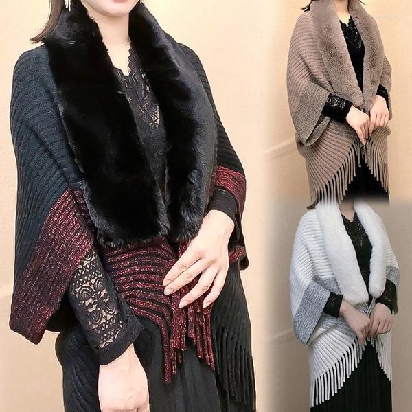 Lenços mulheres inverno imitação-caxemira xale cachecol senhora elegante gola de pele falsa capas borla envolve longo manto quente poncho tops