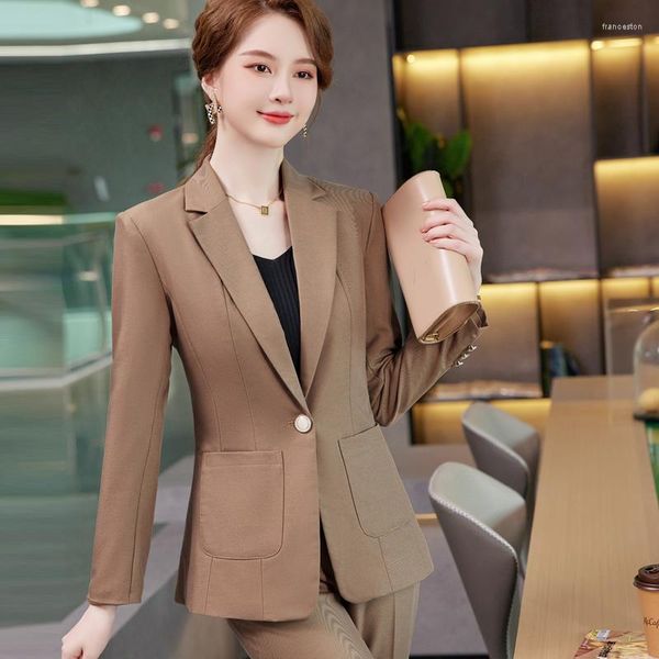 Frauen Zweiteilige Hosen Mode Frauen Hosenanzüge Arbeitskleidung Set Damen Business Jacken Büro Uniform OL Weibliche Hosenanzüge