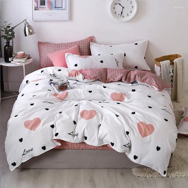 Ensembles de literie Rose Coeur Impression Linge de Lit Amour Couette Housse de Couette Haute Qualité Mignon Couette Feuilles Pour Filles Enfants