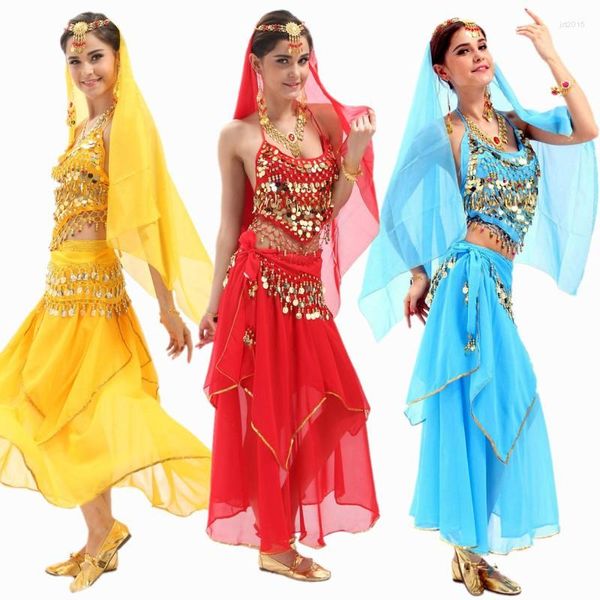 Bühnenkleidung 2023 4-teiliges Set Bauchtanzkostüm Bollywood-Kleid Bauchtanz-Damentanz-Sets Tribal