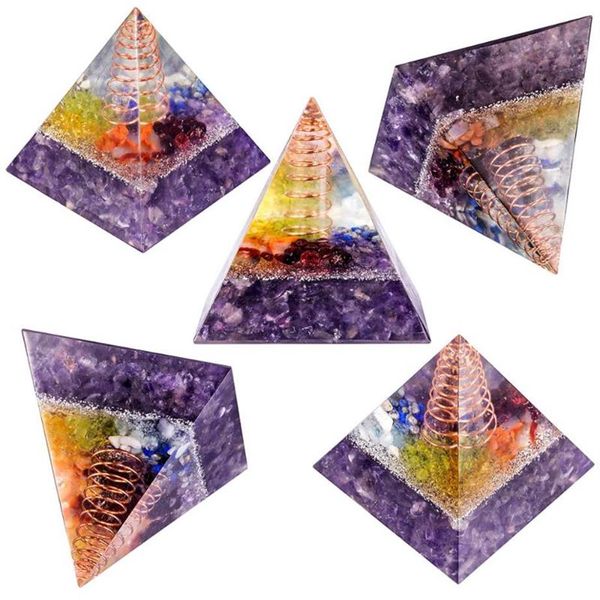TUMBEELLUWA Generatore di energia piramidale di cristallo di orgonite chakra con punto di quarzo di roccia in filo di rame per bilanciamento della meditazione yoga 243v