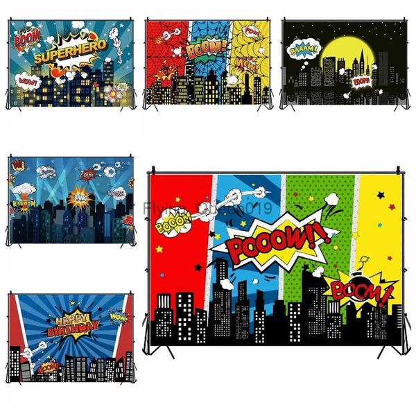 Material de fundo Superhero City Building Super Hero Theme Backdrops Baby Shower Festa de Aniversário Fotografia Banner de fundo para estúdio de fotos YQ231003