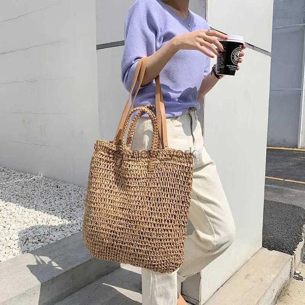 Totes Casual Stroh Frauen Umhängetaschen Weiden gewebt Handtaschen Rattan Summer Beach Tasche große Kapazität Lady Big Geldbörse Neue 240407