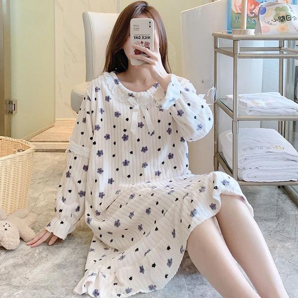 Mulheres sleepwear 2023 inverno plus size manga longa grossa quente flanela camisola para mulheres coreano coral veludo noite vestido nightdress