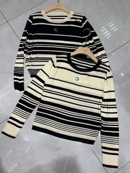 Canal de luxo mulheres suéteres designer de design clássico roupas cavalheiro moletom com capuz camisola de malha manter quente cardigan manga longa caxemira CC preto branco listrado top