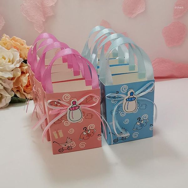Confezione regalo 48 pezzi Borse portatili per baby shower Blu Rosa Ragazza per bambini Capezzoli Decorazione di compleanno Scatola di bomboniere Forniture per feste a mano